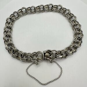 GTC vintage 925 sterling silver double cable links starter charm bracelet 15.51g